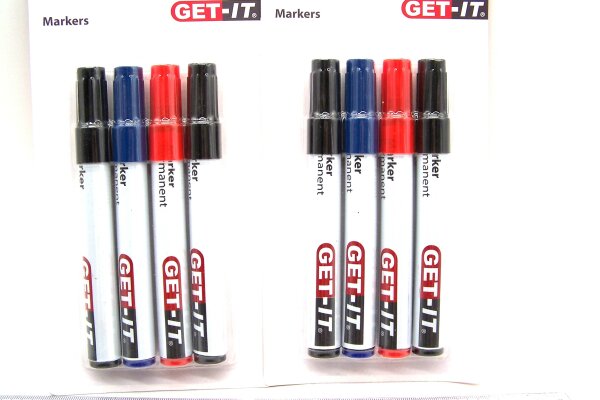 Permanent - Marker, 8 Stück, 4 schwarz, 2 rot, 2 blau, 4 mm, Filzstifte