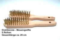 Drahtbürste, Messingstifte, 5 Reihen, Holzgriff, ca. 26 cm lang H&B