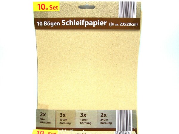 Sandpapier - Schmirgelpapier, 10 - 20 Blatt, 60 - 100 - 150 - 240er Körnung