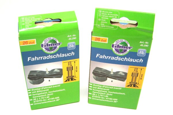 Fahrradschlauch  26 x 1,75/1,95 mit Dunlop - Fahrradventil Filmer