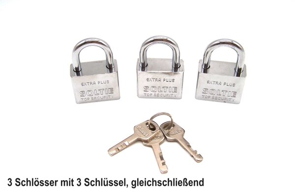 Vorhängeschloss gleichschließend, 3 Stück + 3 Schlüssel, Solxd, 40 mm, H&B