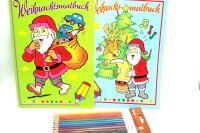 Weihnachts - Malbuch, 2 Stück und 12 Buntstifte - extra,