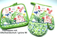 Topflappen, 1 paar und 1 Ofenhandschuh - rechts, grüne Blumenwiese, H&B