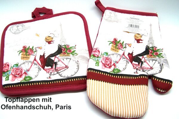 Topflappen - 1 paar und 1 Ofenhandschuh - rechts, gleiche Farben, Paris, H&B