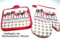 Topflappen - 1 paar mit 1 Ofenhandschuh - rechts, rot mit...