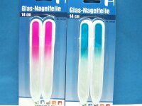 Fingernagel - Feilen, Glas, 2 x 2 Stück, pink - türkis, 14 cm lang, beidseitig