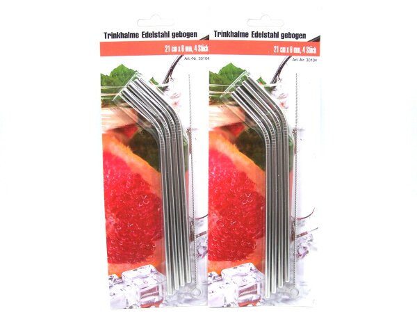 Strohhalme  Edelstahl  Trinkhalme  gebogen mit Reinigungsbürste  21 cm lang