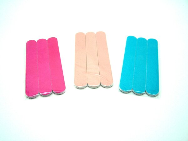 Sandblatt - Nagelfeilen, 3 x 3 Stück - verschiedene Farben, hellblau - pink - beige