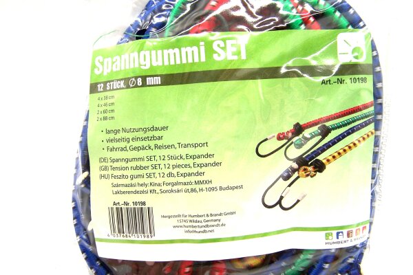 Spanngummi Gepäckgummi Expandergummi mit Haken 12 Stück, H&B