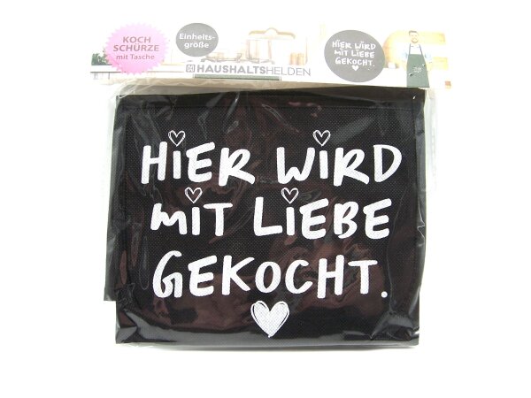 Kochschürze mit Spruch Einheitsgröße Grillschürze schwarz mit Tasche ( Hier wird mit Liebe gekocht