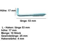 L - Haken Schraubhaken 10 Stück, 53 mm lang, verzinkt