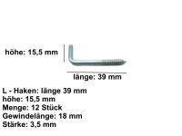 L - Haken 12 Stück 39,8 mm verzinkt Stärke: 3,4 mm